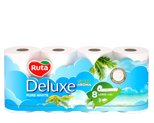 Папір туалетний тришаровий Ruta Pure White Deluxe 8 рулонів
