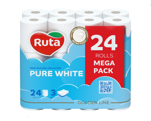 Toilet paper Ruta Pure White 3-ply 24 rolls