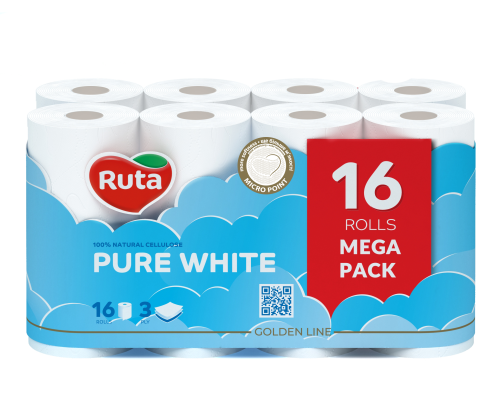 Toilet paper Ruta Pure White 3-ply 16 rolls