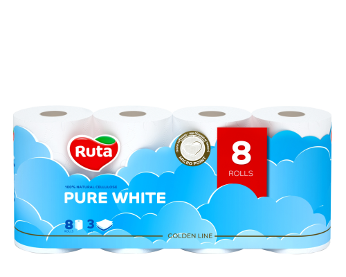 Toilet paper Ruta Pure White 3-ply 8 rolls
